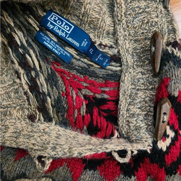 Polo by Ralph Lauren Men's Cardigan in Red and Tan - Picture 1 of 3